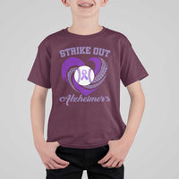 Strike Out Alzheimers T Shirt For Kid Purple Ribbon Baseball Hope Support