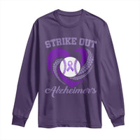 Strike Out Alzheimers Long Sleeve Shirt Purple Ribbon Baseball Hope Support