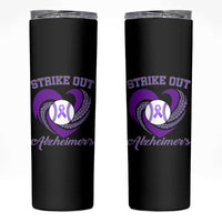 Strike Out Alzheimers Skinny Tumbler Purple Ribbon Baseball Hope Support