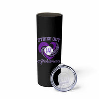 Strike Out Alzheimers Skinny Tumbler Purple Ribbon Baseball Hope Support