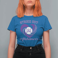 Strike Out Alzheimers T Shirt For Women Purple Ribbon Baseball Hope Support