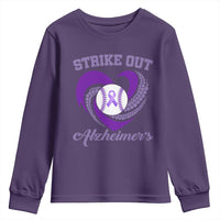 Strike Out Alzheimers Youth Sweatshirt Purple Ribbon Baseball Hope Support
