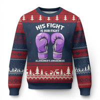 Purple Boxing Gloves Alzheimers Support Ugly Christmas Sweater His Fight Our Fight