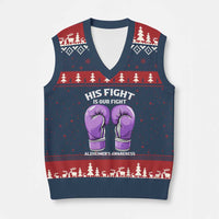 Purple Boxing Gloves Alzheimers Support V-Neck Knit Sweater Vest His Fight Our Fight