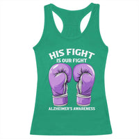 Purple Boxing Gloves Alzheimers Support Racerback Tank Top His Fight Our Fight