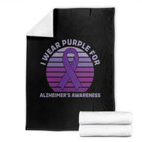 I Wear Purple For Alzheimers Throw Blanket Vintage Sunset Purple Ribbon Graphic