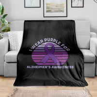 I Wear Purple For Alzheimers Throw Blanket Vintage Sunset Purple Ribbon Graphic