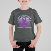 I Wear Purple For Alzheimers T Shirt For Kid Vintage Sunset Purple Ribbon Graphic