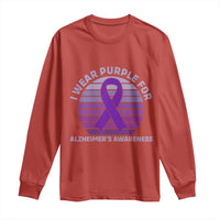 I Wear Purple For Alzheimers Long Sleeve Shirt Vintage Sunset Purple Ribbon Graphic
