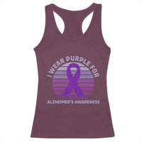 I Wear Purple For Alzheimers Racerback Tank Top Vintage Sunset Purple Ribbon Graphic