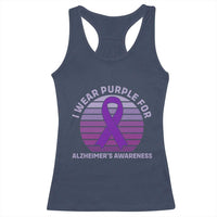 I Wear Purple For Alzheimers Racerback Tank Top Vintage Sunset Purple Ribbon Graphic