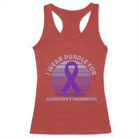 I Wear Purple For Alzheimers Racerback Tank Top Vintage Sunset Purple Ribbon Graphic