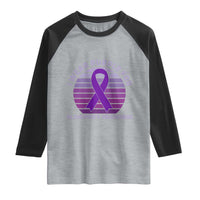 I Wear Purple For Alzheimers Raglan Shirt Vintage Sunset Purple Ribbon Graphic