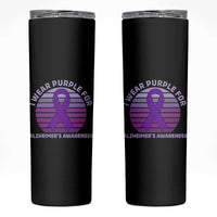 I Wear Purple For Alzheimers Skinny Tumbler Vintage Sunset Purple Ribbon Graphic