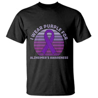 I Wear Purple For Alzheimers T Shirt Vintage Sunset Purple Ribbon Graphic