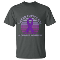 I Wear Purple For Alzheimers T Shirt Vintage Sunset Purple Ribbon Graphic
