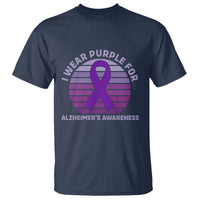 I Wear Purple For Alzheimers T Shirt Vintage Sunset Purple Ribbon Graphic