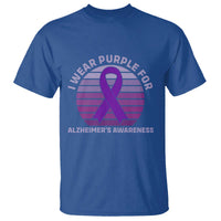 I Wear Purple For Alzheimers T Shirt Vintage Sunset Purple Ribbon Graphic