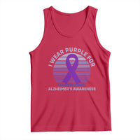 I Wear Purple For Alzheimers Tank Top Vintage Sunset Purple Ribbon Graphic