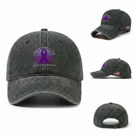 I Wear Purple For Alzheimers Washed Cotton Baseball Cap Vintage Sunset Purple Ribbon Graphic