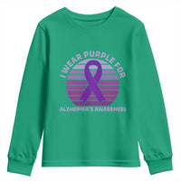 I Wear Purple For Alzheimers Youth Sweatshirt Vintage Sunset Purple Ribbon Graphic