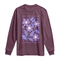 Alzheimers Purple Floral Retro Graphic Long Sleeve Shirt I Will Remember For You