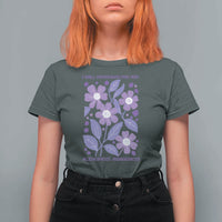 Alzheimers Purple Floral Retro Graphic T Shirt For Women I Will Remember For You