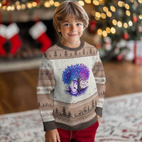 Purple Elephant Butterfly Ribbon Ugly Christmas Sweater Tree Of Life Alzheimers Support