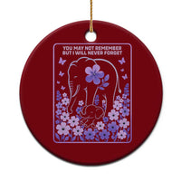 Elephant Alzheimers Purple Floral Support Ceramic Ornament You May Not Remember But I Will Never Forget