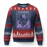 Elephant Alzheimers Purple Floral Support Ugly Christmas Sweater You May Not Remember But I Will Never Forget