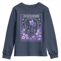 Elephant Alzheimers Purple Floral Support Youth Sweatshirt You May Not Remember But I Will Never Forget