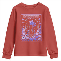 Elephant Alzheimers Purple Floral Support Youth Sweatshirt You May Not Remember But I Will Never Forget