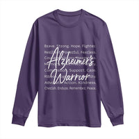 Alzheimers Warrior Purple Ribbon Support Word Cloud Typography Long Sleeve Shirt