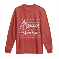 Alzheimers Warrior Purple Ribbon Support Word Cloud Typography Long Sleeve Shirt