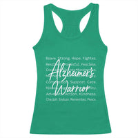 Alzheimers Warrior Purple Ribbon Support Word Cloud Typography Racerback Tank Top