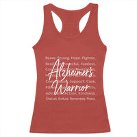 Alzheimers Warrior Purple Ribbon Support Word Cloud Typography Racerback Tank Top