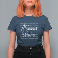 Alzheimers Warrior Purple Ribbon Support Word Cloud Typography T Shirt For Women