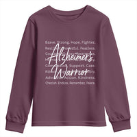 Alzheimers Warrior Purple Ribbon Support Word Cloud Typography Youth Sweatshirt