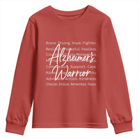 Alzheimers Warrior Purple Ribbon Support Word Cloud Typography Youth Sweatshirt