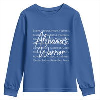 Alzheimers Warrior Purple Ribbon Support Word Cloud Typography Youth Sweatshirt