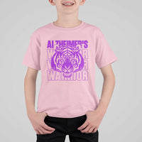 Alzheimer's Warrior T Shirt For Kid Purple Tiger Ribbon Support Graphic