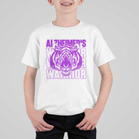 Alzheimer's Warrior T Shirt For Kid Purple Tiger Ribbon Support Graphic