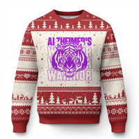Alzheimer's Warrior Ugly Christmas Sweater Purple Tiger Ribbon Support Graphic