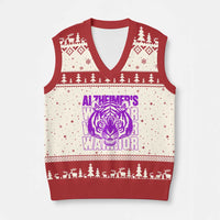 Alzheimer's Warrior V-Neck Knit Sweater Vest Purple Tiger Ribbon Support Graphic
