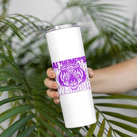 Alzheimer's Warrior Skinny Tumbler Purple Tiger Ribbon Support Graphic