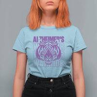 Alzheimer's Warrior T Shirt For Women Purple Tiger Ribbon Support Graphic
