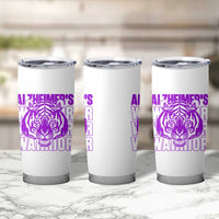 Alzheimer's Warrior Tumbler Cup Purple Tiger Ribbon Support Graphic