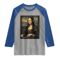 Funny Mona Lisa Bass Face Raglan Shirt Vintage DJ Producer Music Lover Gift