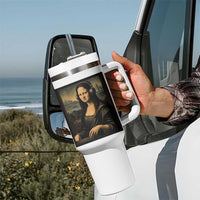 Funny Mona Lisa Bass Face Tumbler With Handle Vintage DJ Producer Music Lover Gift