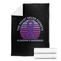 The Heart Never Forgets Alzheimers Support Throw Blanket Vintage Sunset Purple Ribbon Graphic